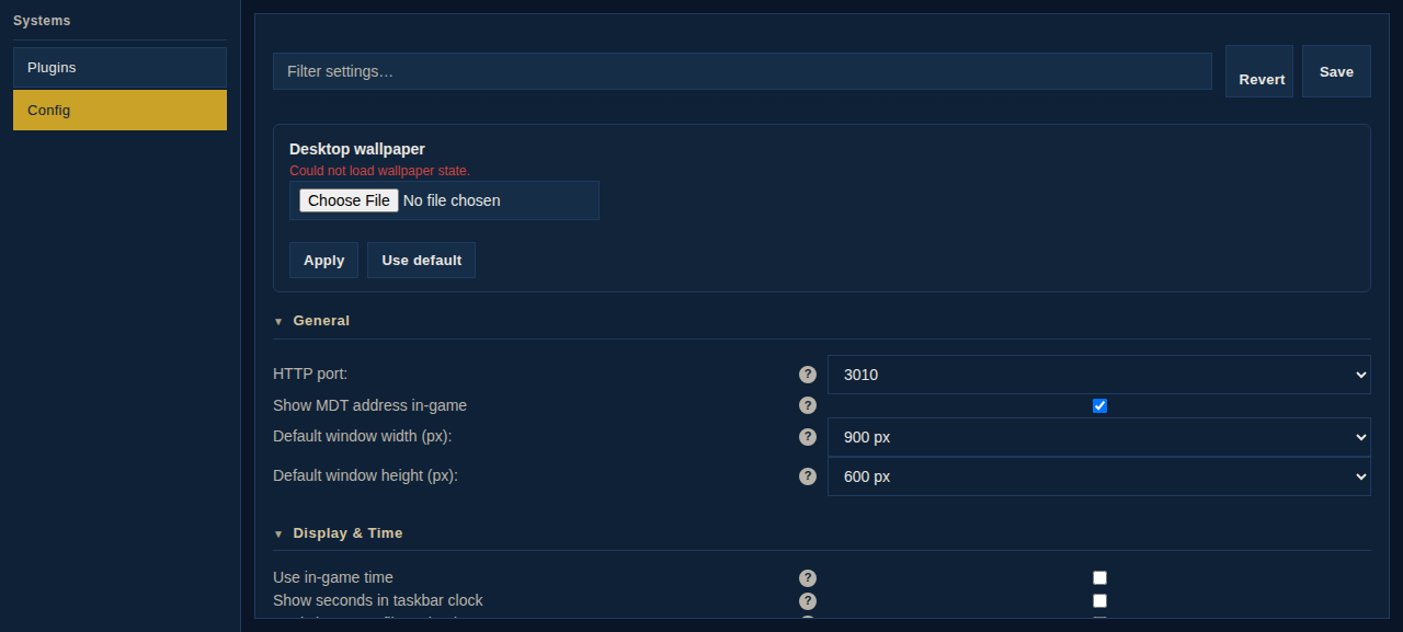 Config page showing the Desktop wallpaper block