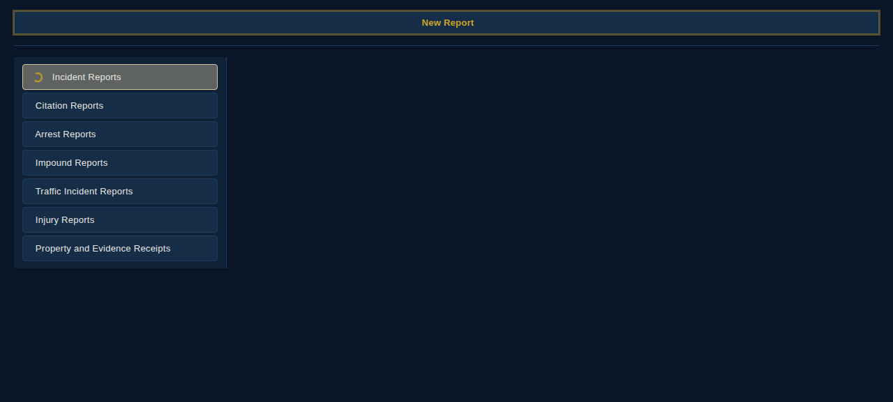 Reports page with the new report menu open